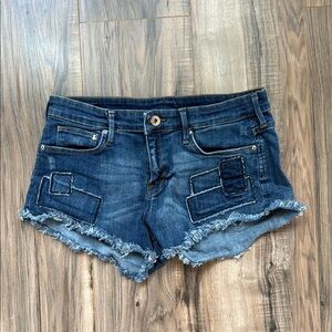 H&M Dark Blue Jean Shorts with Frayed Hem